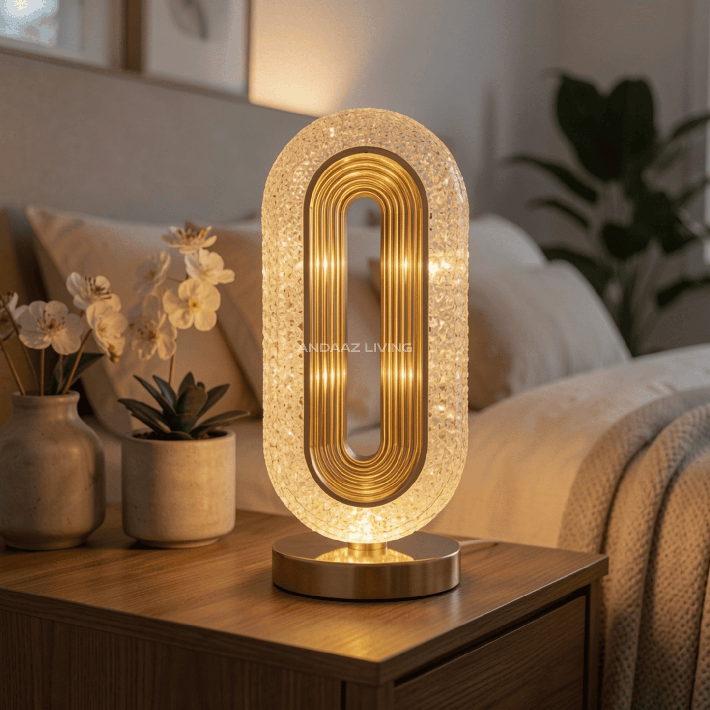 Luxury Oval Crystal LED Table Lamp with Touch Sensor – Rechargeable Modern Night Light (3 Color Modes, Dimmable Bedside Lamp)