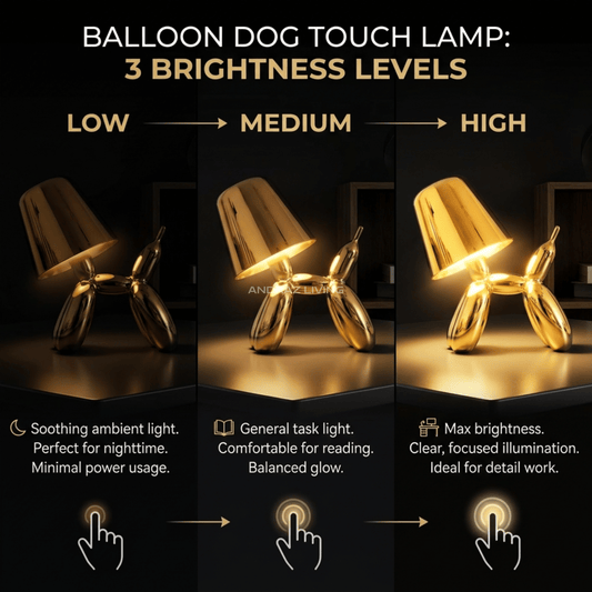 Gold Balloon Dog Table Lamp – Touch Control LED Night Light, 3 Color Dimmable Cordless Rechargeable Desk Lamp for Bedroom, Kids Room & Home Décor