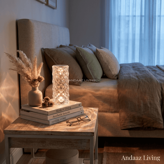 Rose Crystal Diamond Table Lamp – 16 Color LED Night Light with Remote & Touch Control | Rechargeable Modern Bedside Lamp