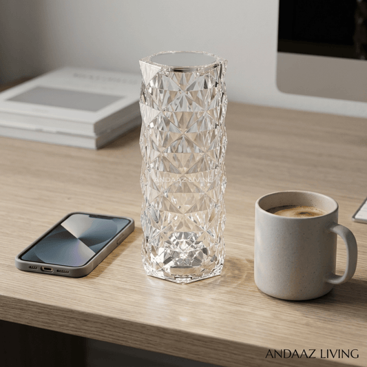 Rose Crystal Diamond Table Lamp – 16 Color LED Night Light with Remote & Touch Control | Rechargeable Modern Bedside Lamp