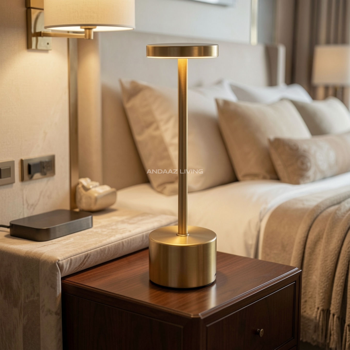 Modern Gold Touch Sensor LED Table Lamp – USB Rechargeable, 3 Light Modes, Dimmable, Cordless Night Lamp for Bedroom, Living Room & Restaurants