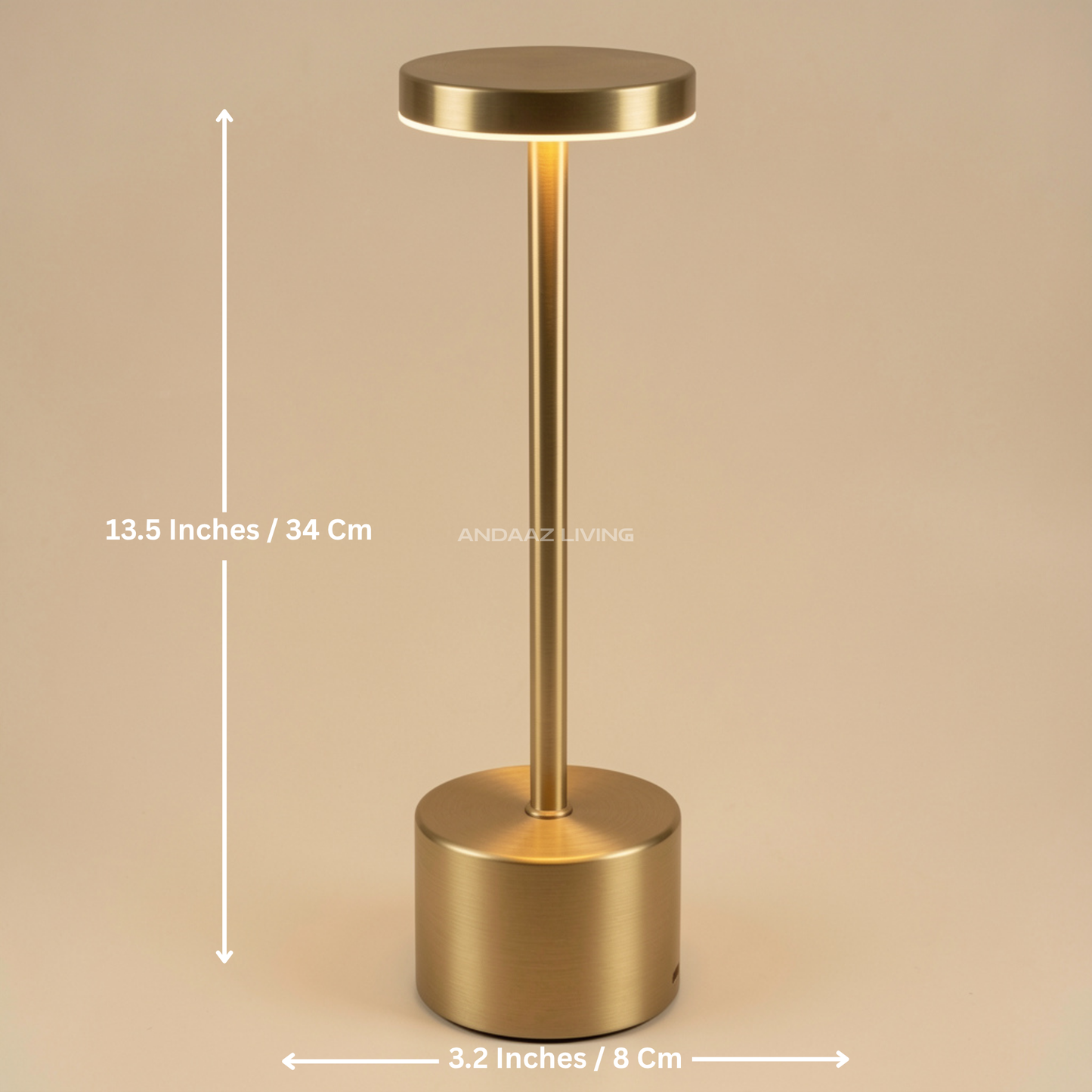 Modern Gold Touch Sensor LED Table Lamp – USB Rechargeable, 3 Light Modes, Dimmable, Cordless Night Lamp for Bedroom, Living Room & Restaurants