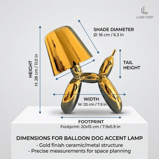 Gold Balloon Dog Table Lamp – Touch Control LED Night Light, 3 Color Dimmable Cordless Rechargeable Desk Lamp for Bedroom, Kids Room & Home Décor