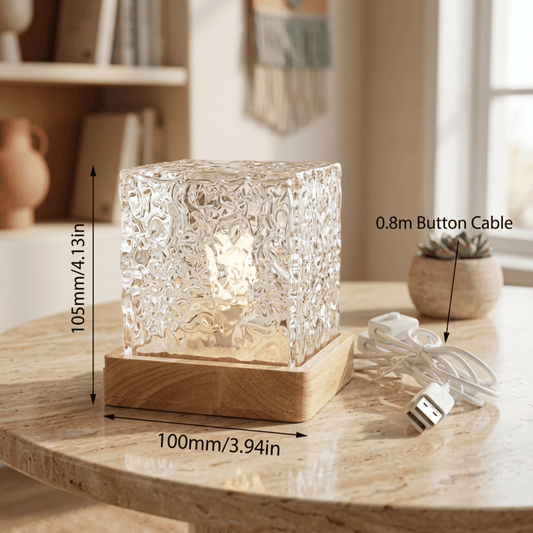 16-Color LED Crystal Cube Lamp with Remote – Water Ripple Ambient Light, RGB Touch Table Lamp with Wooden Base (USB Powered)
