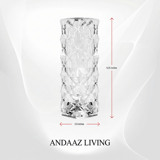 Rose Crystal Diamond Table Lamp – 16 Color LED Night Light with Remote & Touch Control | Rechargeable Modern Bedside Lamp