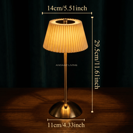 Modern Nordic Table Lamp – Gold Metal Base with Pleated Fabric Shade (Warm Ambient Lighting)