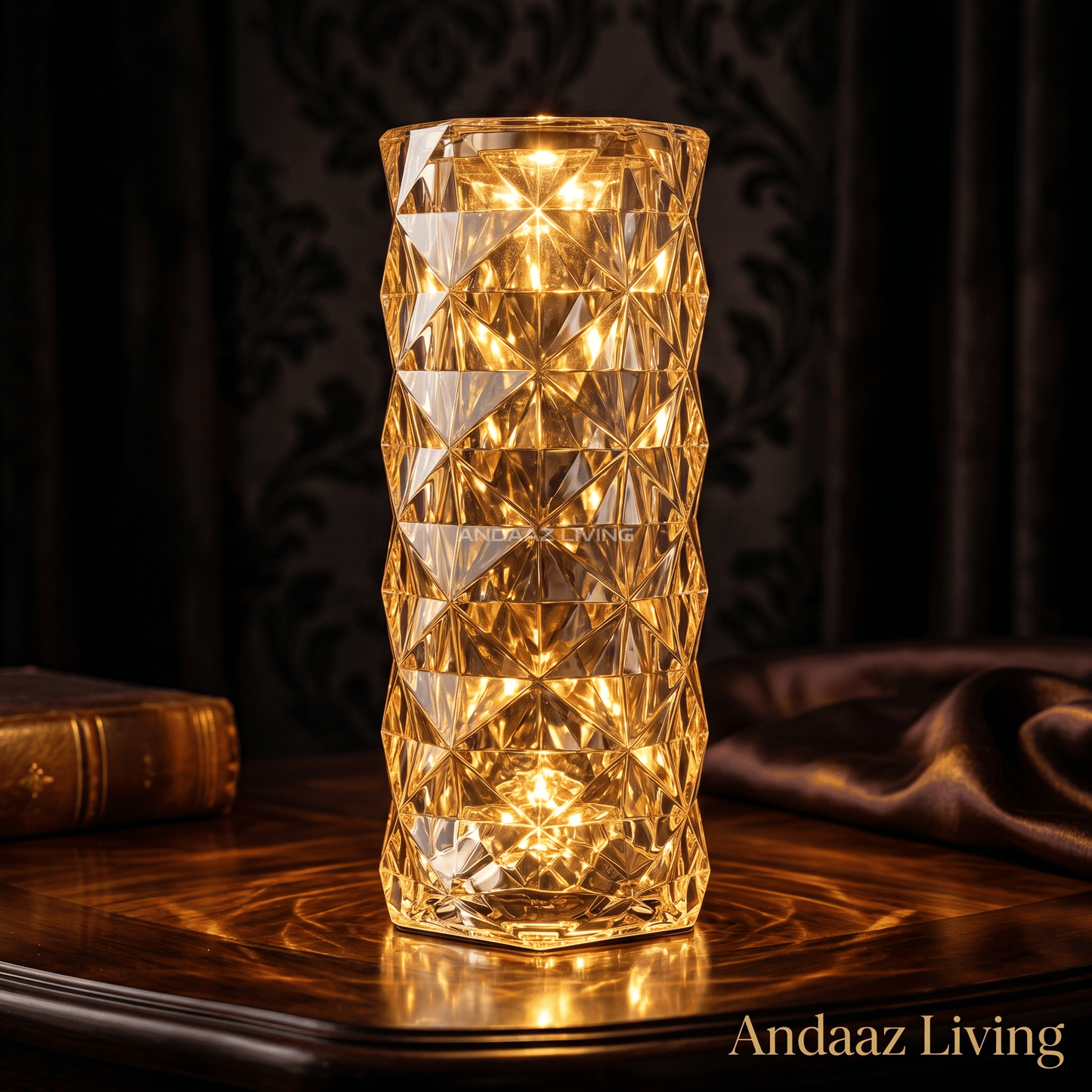 Rose Crystal Diamond Table Lamp – 16 Color LED Night Light with Remote & Touch Control | Rechargeable Modern Bedside Lamp