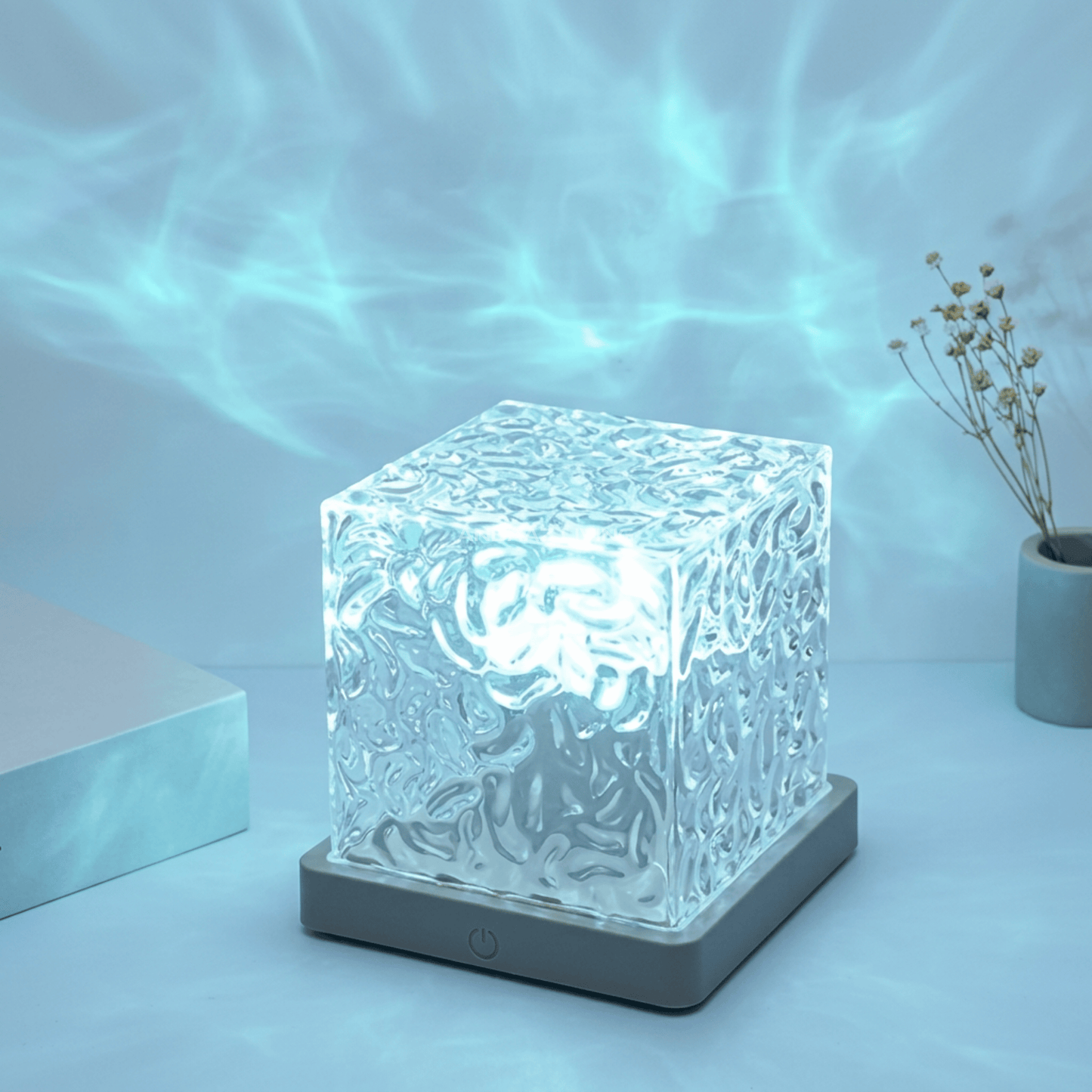 16-Color LED Crystal Cube Lamp with Remote – Water Ripple Ambient Light, RGB Touch Table Lamp with Wooden Base (USB Powered)