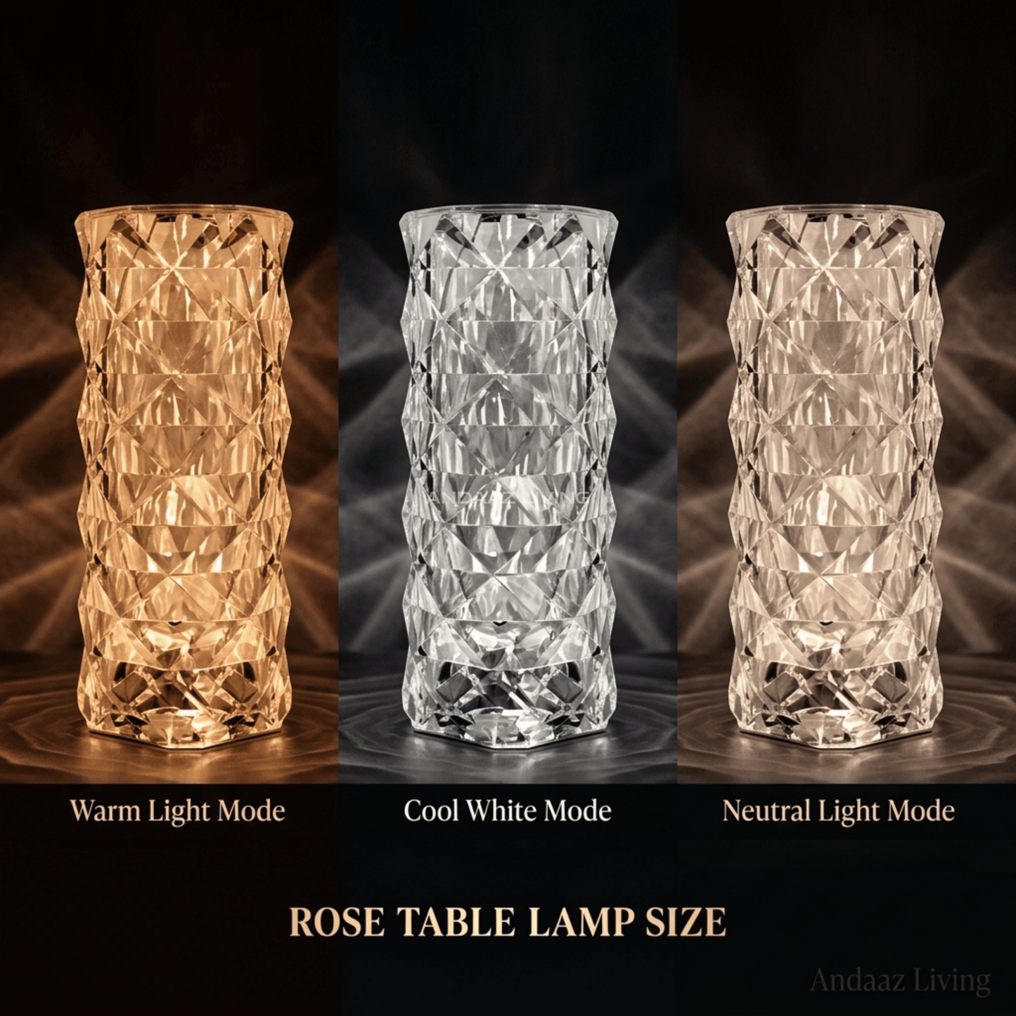 Rose Crystal Diamond Table Lamp – 16 Color LED Night Light with Remote & Touch Control | Rechargeable Modern Bedside Lamp