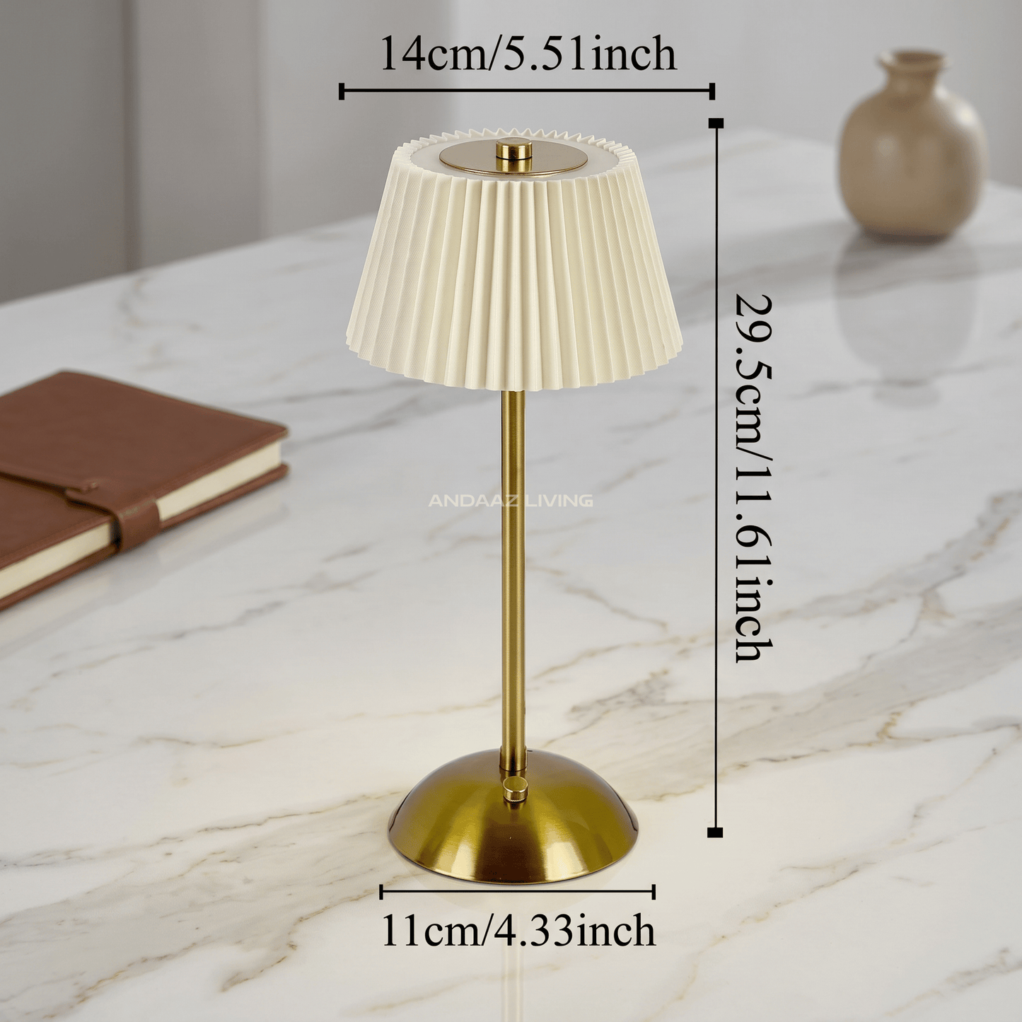 Modern Nordic Table Lamp – Gold Metal Base with Pleated Fabric Shade (Warm Ambient Lighting)