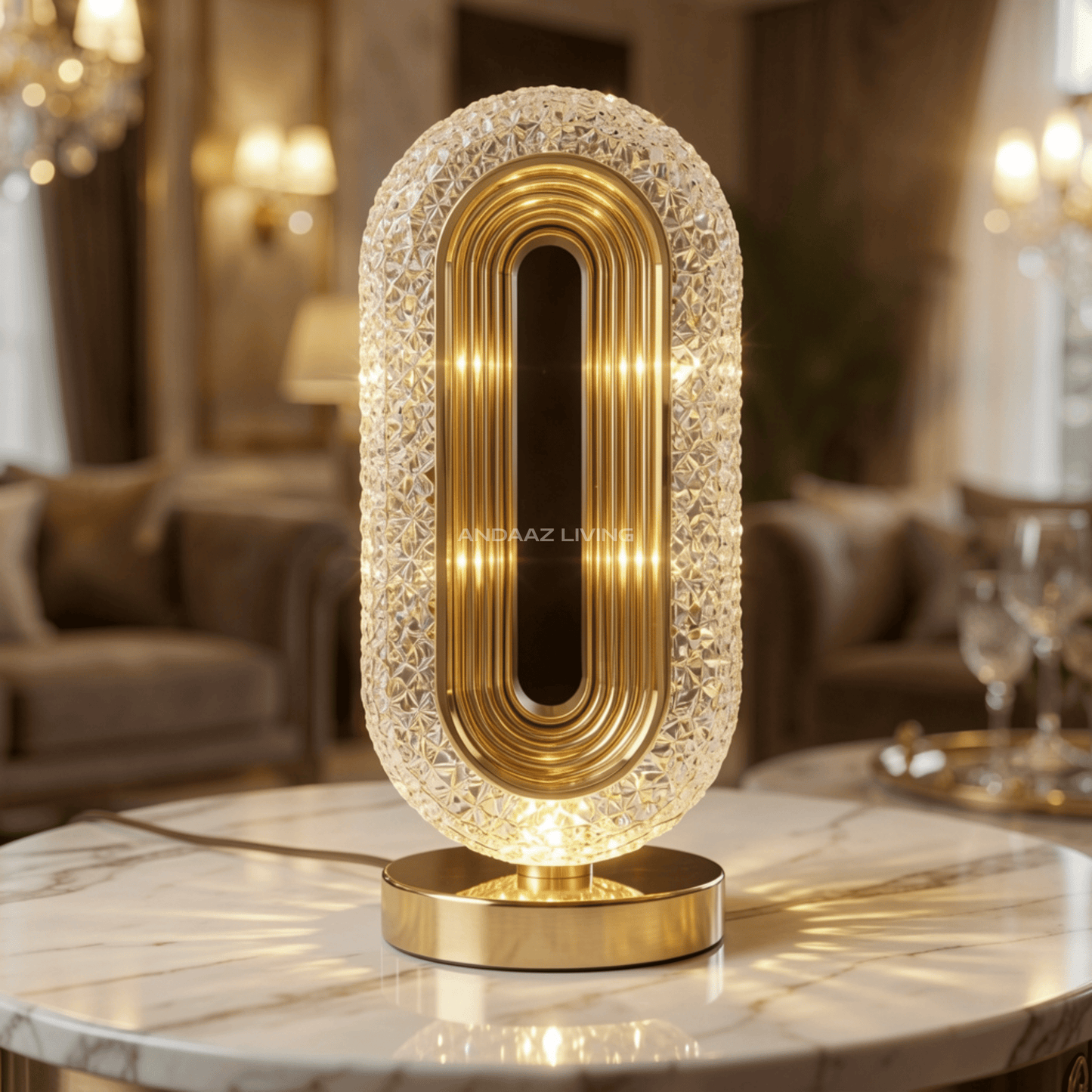 Luxury Oval Crystal LED Table Lamp with Touch Sensor – Rechargeable Modern Night Light (3 Color Modes, Dimmable Bedside Lamp)