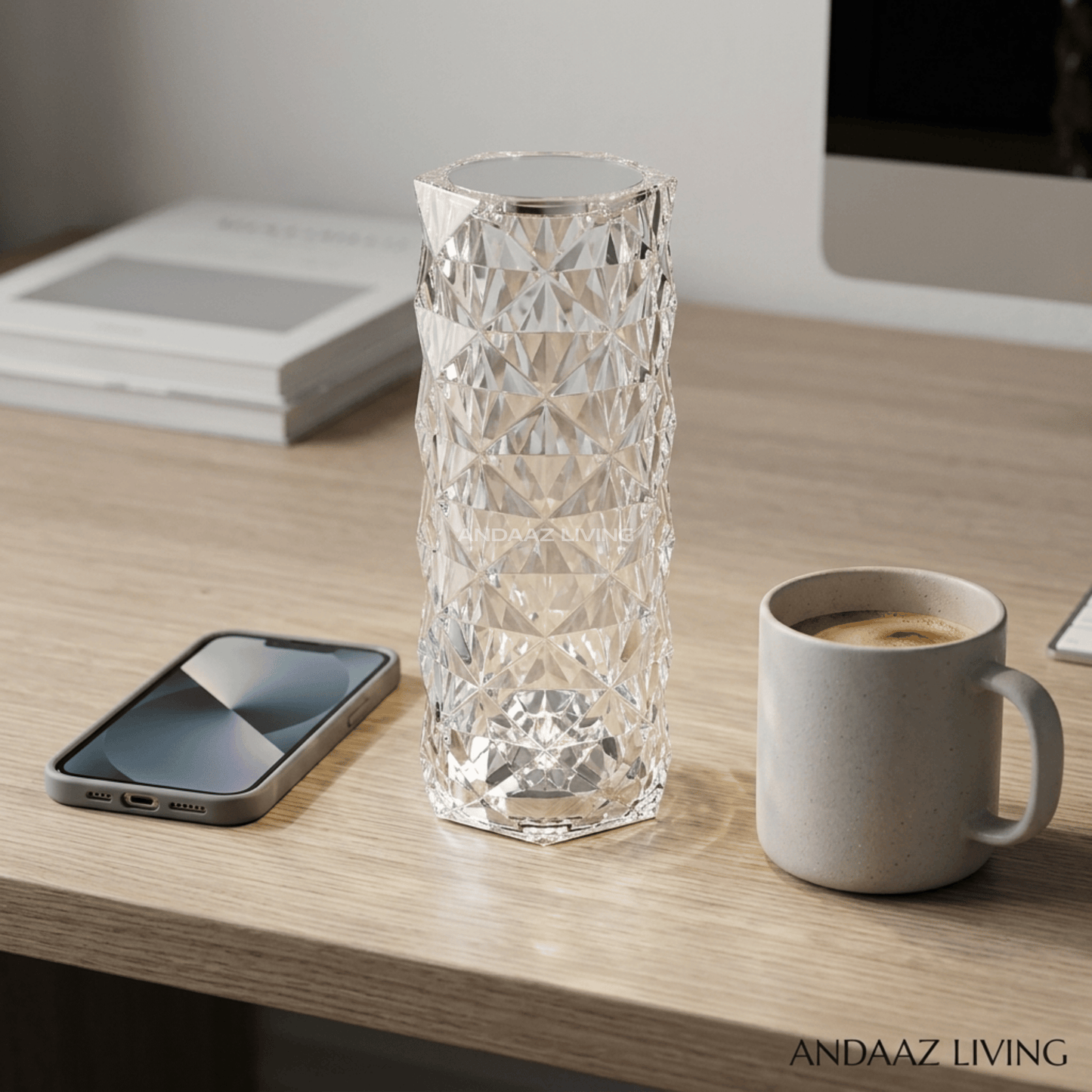 Rose Crystal Diamond Table Lamp – 16 Color LED Night Light with Remote & Touch Control | Rechargeable Modern Bedside Lamp