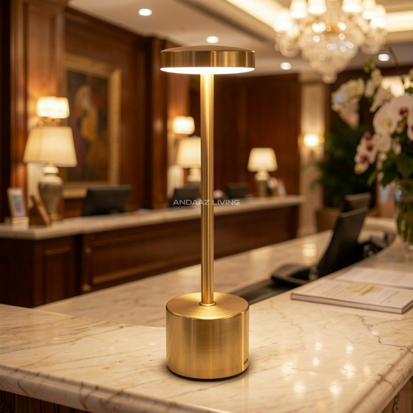 Modern Gold Touch Sensor LED Table Lamp – USB Rechargeable, 3 Light Modes, Dimmable, Cordless Night Lamp for Bedroom, Living Room & Restaurants