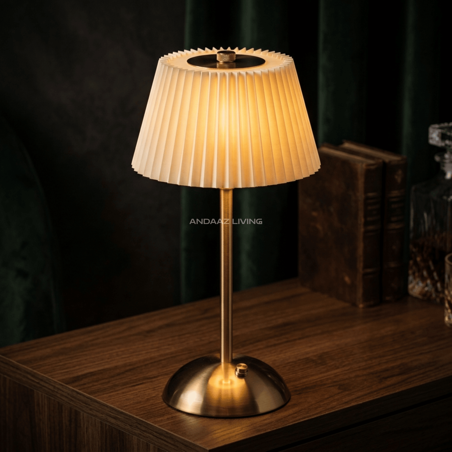 Modern Nordic Table Lamp – Gold Metal Base with Pleated Fabric Shade (Warm Ambient Lighting)