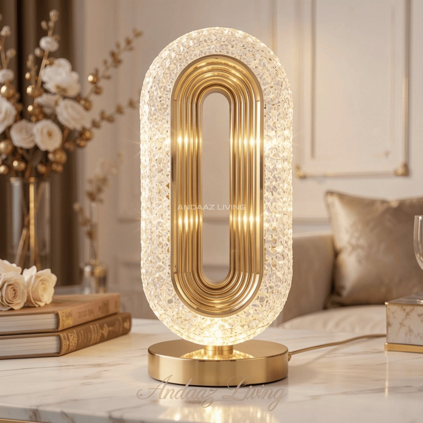 Luxury Oval Crystal LED Table Lamp with Touch Sensor – Rechargeable Modern Night Light (3 Color Modes, Dimmable Bedside Lamp)