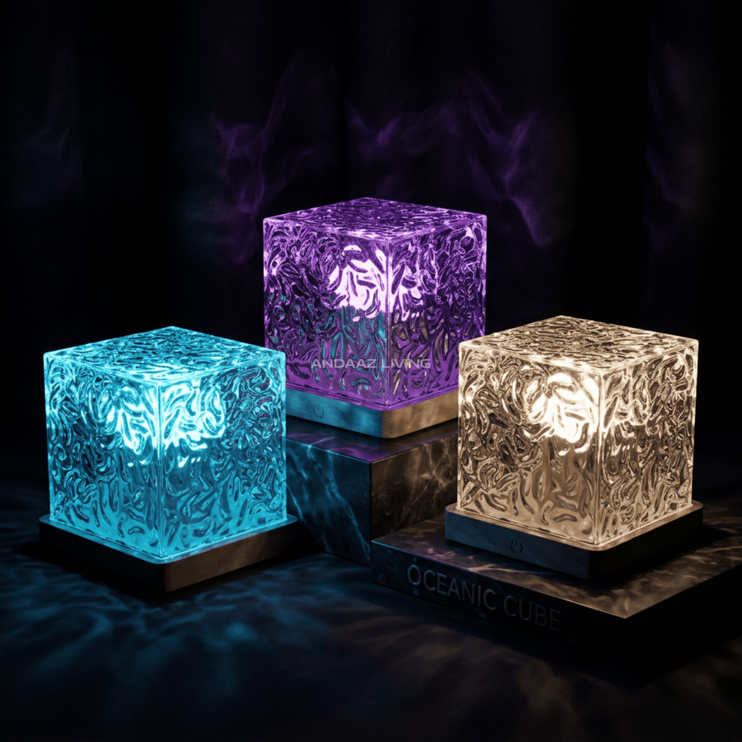16-Color LED Crystal Cube Lamp with Remote – Water Ripple Ambient Light, RGB Touch Table Lamp with Wooden Base (USB Powered)