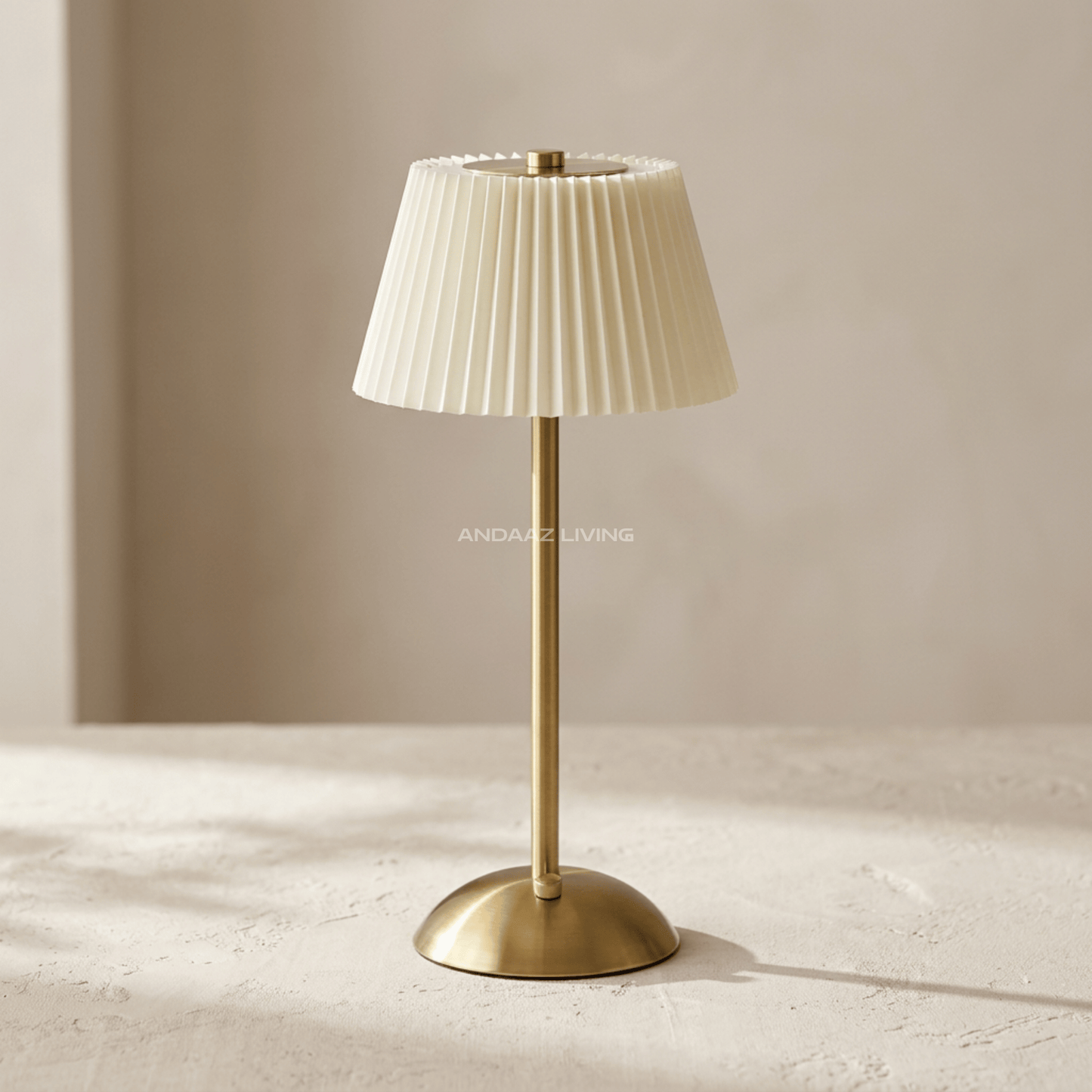 Modern Nordic Table Lamp – Gold Metal Base with Pleated Fabric Shade (Warm Ambient Lighting)
