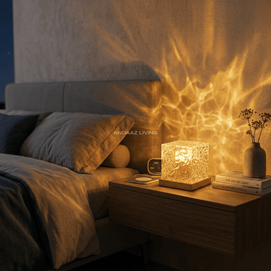 16-Color LED Crystal Cube Lamp with Remote – Water Ripple Ambient Light, RGB Touch Table Lamp with Wooden Base (USB Powered)