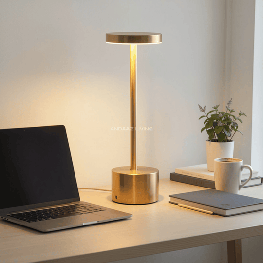 Modern Gold Touch Sensor LED Table Lamp – USB Rechargeable, 3 Light Modes, Dimmable, Cordless Night Lamp for Bedroom, Living Room & Restaurants